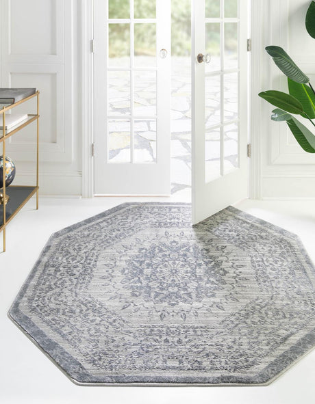 Gray 4' x 4' Aberdeen Octagon Area Rug 60% Polypropylene & 40% Polyester Living Dining Office Room Carpet for Sale at Rug Engine