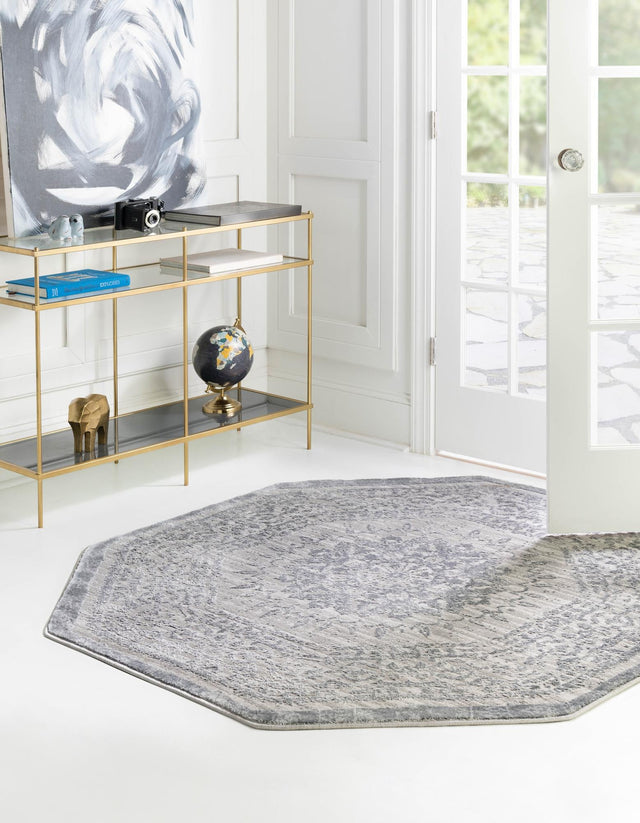 Gray 4' x 4' Aberdeen Octagon Area Rug 60% Polypropylene & 40% Polyester Living Dining Office Room Carpet for Sale at Rug Engine