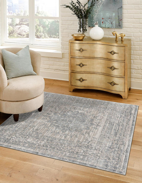 Gray 5' 3 x 5' 3 Aberdeen Square Area Rug 60% Polypropylene & 40% Polyester Living Dining Office Room Carpet for Sale at Rug Engine