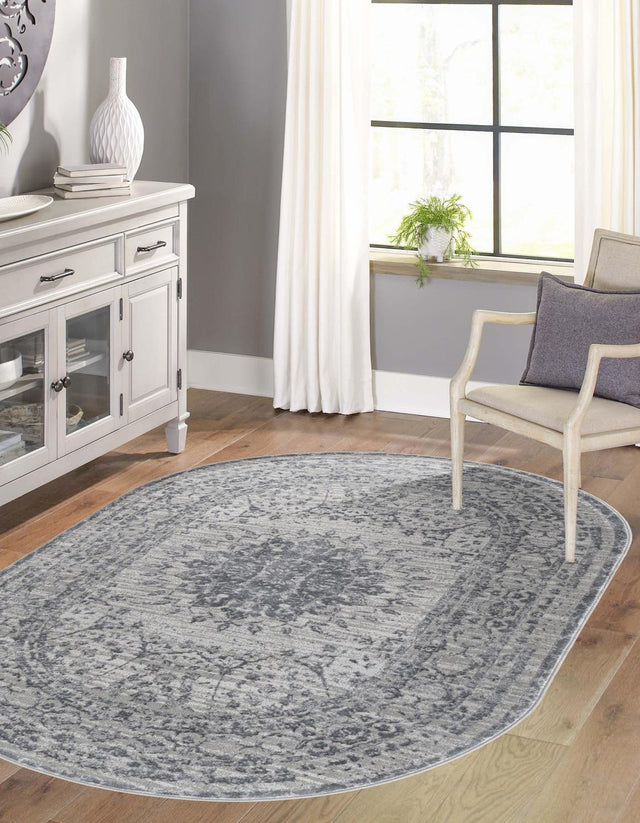 Gray 5' 3 x 8' Aberdeen Oval Area Rug 60% Polypropylene & 40% Polyester Living Dining Office Room Carpet for Sale at Rug Engine