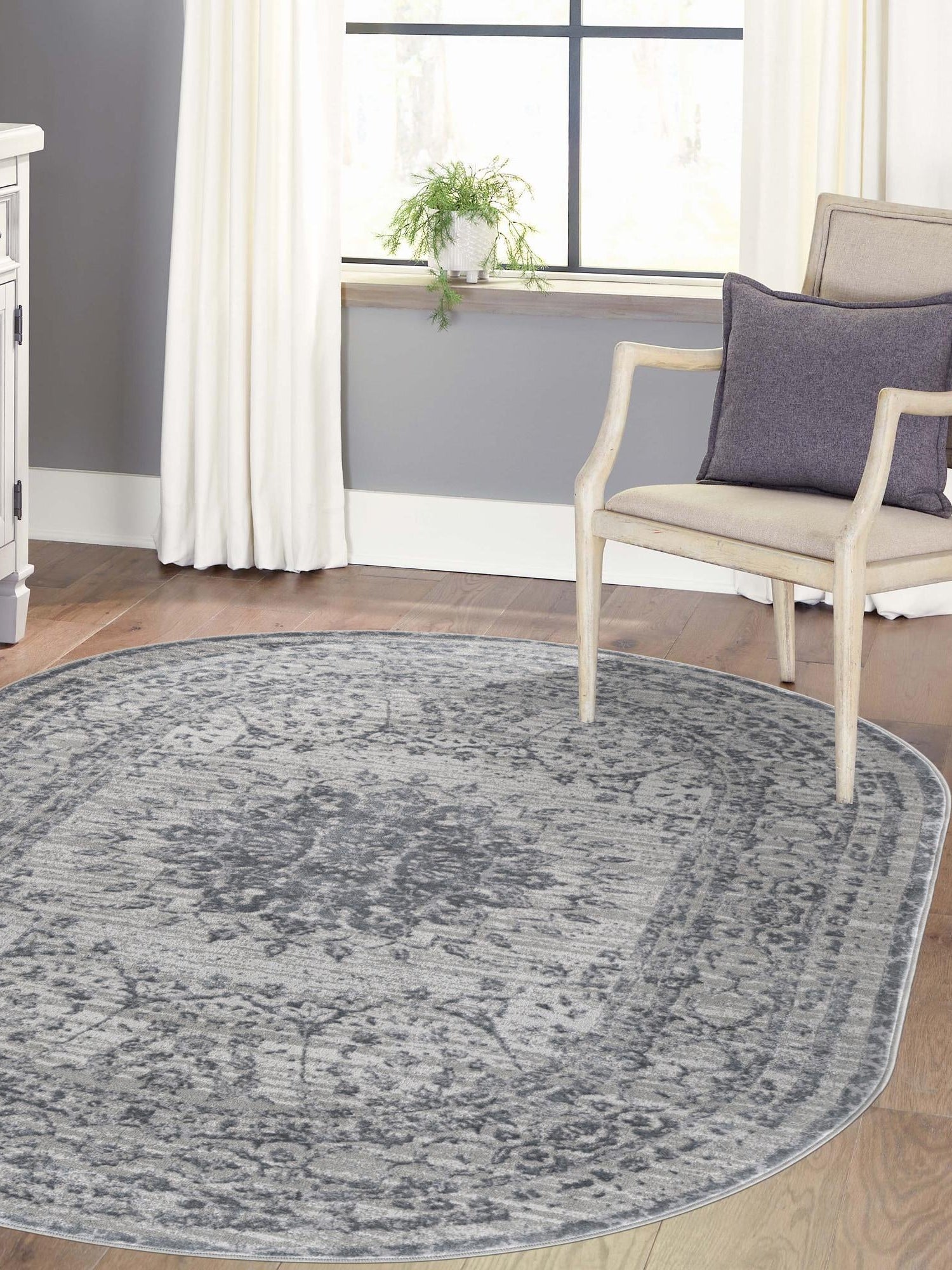 Gray 5' 3 x 8' Aberdeen Oval Area Rug 60% Polypropylene & 40% Polyester Living Dining Office Room Carpet for Sale at Rug Engine