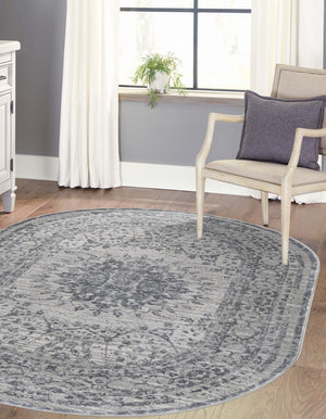 Gray 5' 3 x 8' Aberdeen Oval Area Rug 60% Polypropylene & 40% Polyester Living Dining Office Room Carpet for Sale at Rug Engine