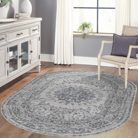 Gray 4' x 6' Aberdeen Oval Area Rug 60% Polypropylene & 40% Polyester Living Dining Office Room Carpet for Sale at Rug Engine