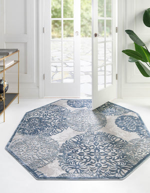 Blue 4' x 4' Aberdeen Octagon Area Rug 60% Polypropylene & 40% Polyester Living Dining Office Room Carpet for Sale at Rug Engine