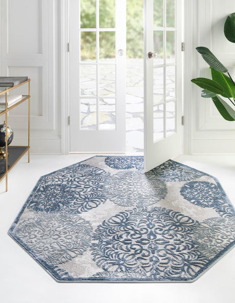 Blue 4' x 4' Aberdeen Octagon Area Rug 60% Polypropylene & 40% Polyester Living Dining Office Room Carpet for Sale at Rug Engine