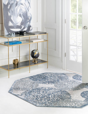 Blue 4' x 4' Aberdeen Octagon Area Rug 60% Polypropylene & 40% Polyester Living Dining Office Room Carpet for Sale at Rug Engine