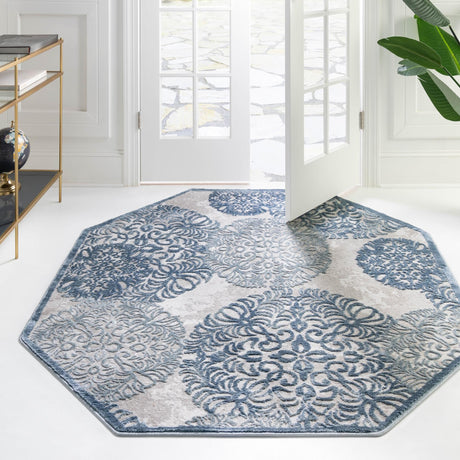 Blue 4' x 4' Aberdeen Octagon Area Rug 60% Polypropylene & 40% Polyester Living Dining Office Room Carpet for Sale at Rug Engine