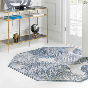 Blue 4' x 4' Aberdeen Octagon Area Rug 60% Polypropylene & 40% Polyester Living Dining Office Room Carpet for Sale at Rug Engine