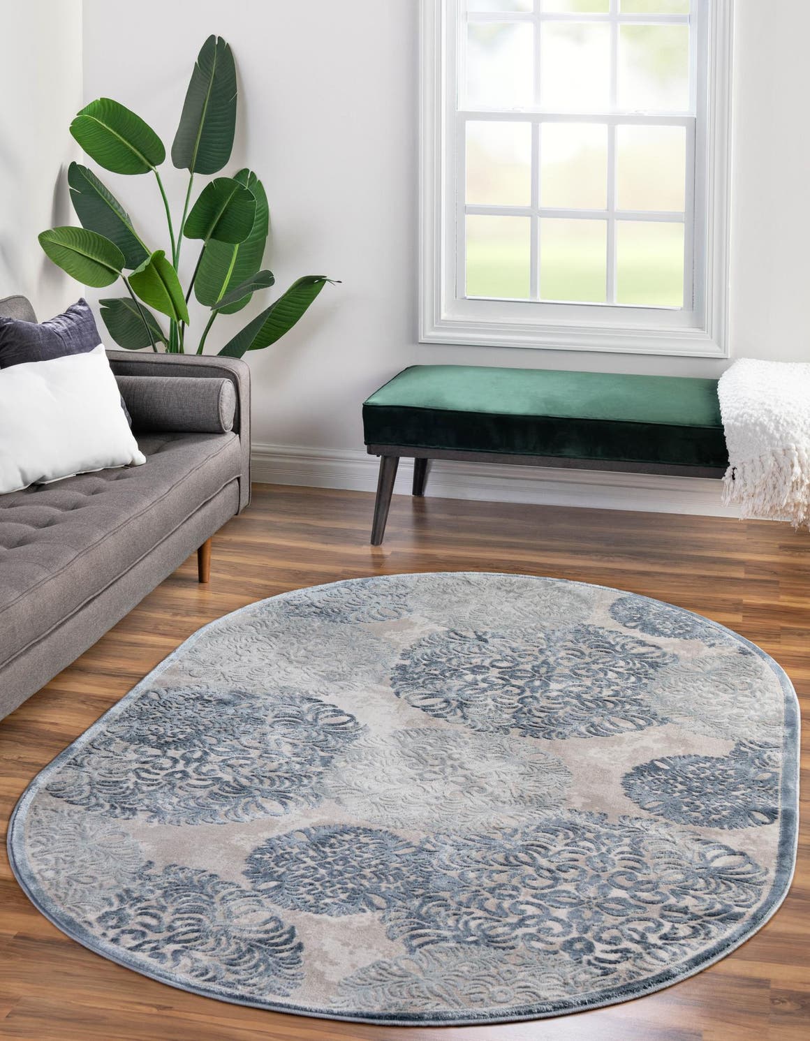 Blue 4' x 6' Aberdeen Oval Area Rug 60% Polypropylene & 40% Polyester Living Dining Office Room Carpet for Sale at Rug Engine