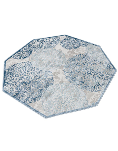 Blue 4' x 4' Aberdeen Octagon Area Rug 60% Polypropylene & 40% Polyester Living Dining Office Room Carpet for Sale at Rug Engine