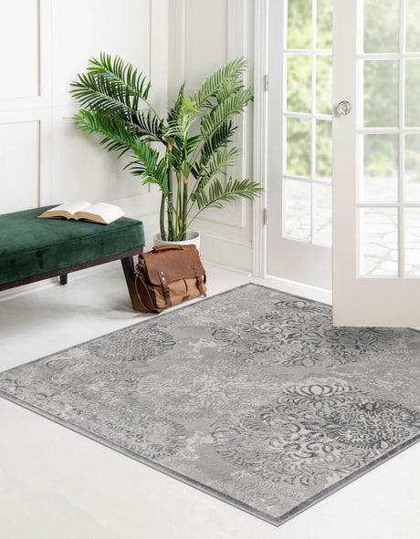 Gray 5' 3 x 5' 3 Aberdeen Square Area Rug 60% Polypropylene & 40% Polyester Living Dining Office Room Carpet for Sale at Rug Engine