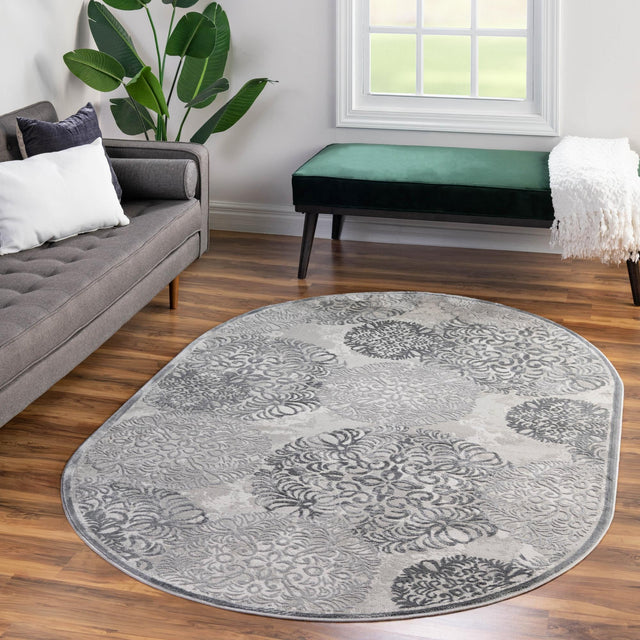 Gray 5' 3 x 8' Aberdeen Oval Area Rug 60% Polypropylene & 40% Polyester Living Dining Office Room Carpet for Sale at Rug Engine