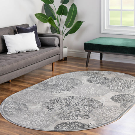 Gray 5' 3 x 8' Aberdeen Oval Area Rug 60% Polypropylene & 40% Polyester Living Dining Office Room Carpet for Sale at Rug Engine