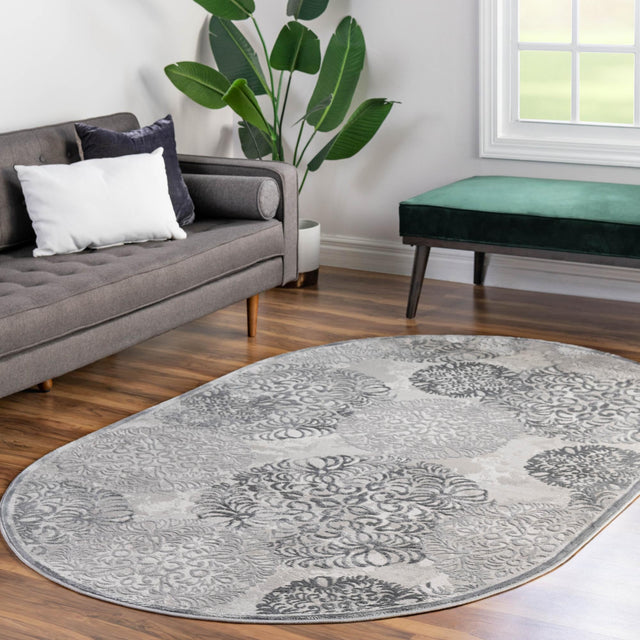 Gray 5' 3 x 8' Aberdeen Oval Area Rug 60% Polypropylene & 40% Polyester Living Dining Office Room Carpet for Sale at Rug Engine