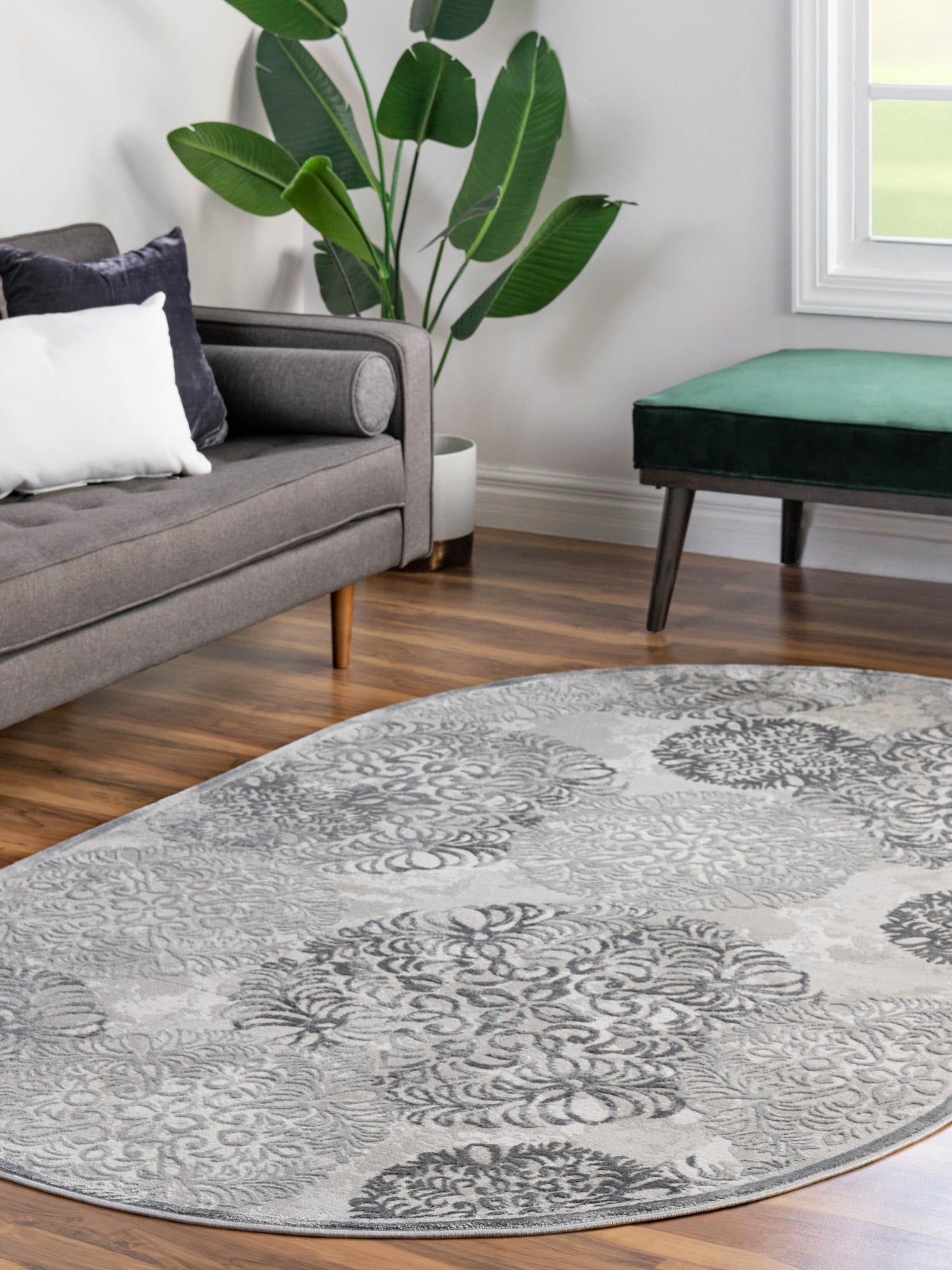 Gray 4' x 6' Aberdeen Oval Area Rug 60% Polypropylene & 40% Polyester Living Dining Office Room Carpet for Sale at Rug Engine