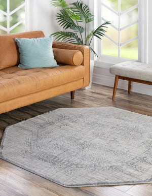 Gray 4' x 4' Aberdeen Octagon Area Rug 60% Polypropylene & 40% Polyester Living Dining Office Room Carpet for Sale at Rug Engine