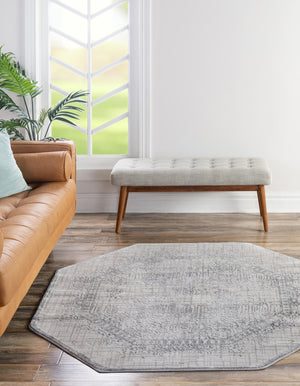 Gray 4' x 4' Aberdeen Octagon Area Rug 60% Polypropylene & 40% Polyester Living Dining Office Room Carpet for Sale at Rug Engine