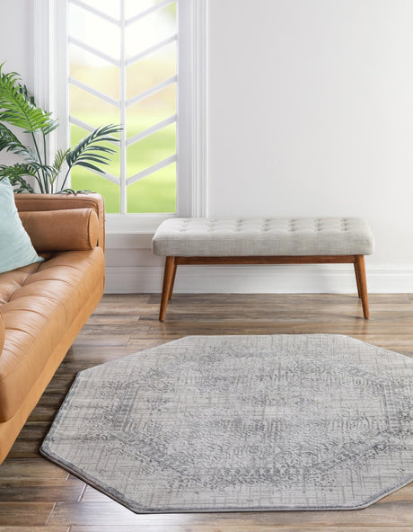 Gray 5' 3 x 5' 3 Aberdeen Octagon Area Rug 60% Polypropylene & 40% Polyester Living Dining Office Room Carpet for Sale at Rug Engine