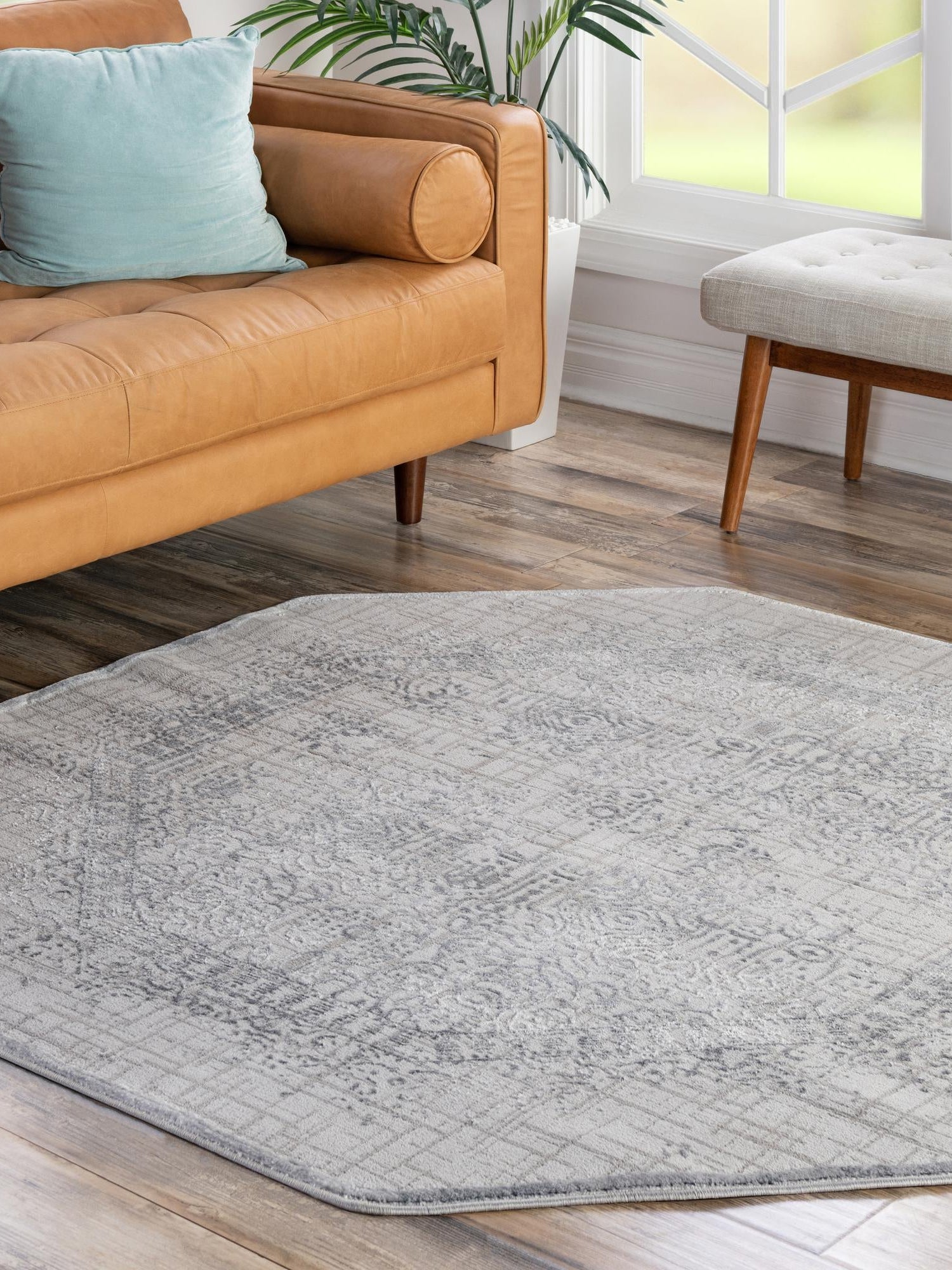 Gray 5' 3 x 5' 3 Aberdeen Octagon Area Rug 60% Polypropylene & 40% Polyester Living Dining Office Room Carpet for Sale at Rug Engine