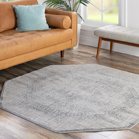 Gray 5' 3 x 5' 3 Aberdeen Octagon Area Rug 60% Polypropylene & 40% Polyester Living Dining Office Room Carpet for Sale at Rug Engine
