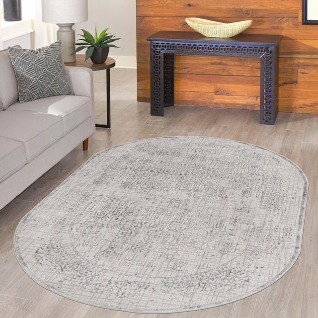 Gray 5' 3 x 8' Aberdeen Oval Area Rug 60% Polypropylene & 40% Polyester Living Dining Office Room Carpet for Sale at Rug Engine