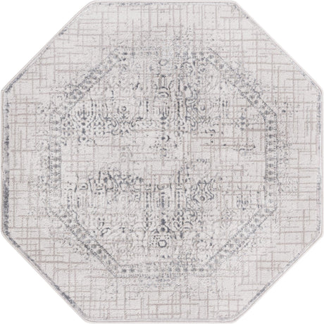 Gray 4' x 4' Aberdeen Octagon Area Rug 60% Polypropylene & 40% Polyester Living Dining Office Room Carpet for Sale at Rug Engine
