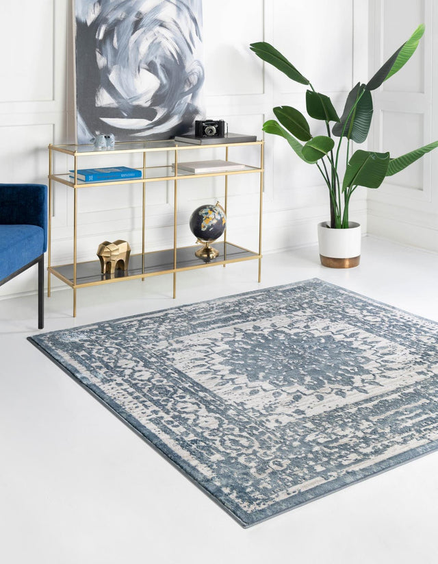 Light Blue 5' 3 x 5' 3 Aberdeen Square Area Rug 60% Polypropylene & 40% Polyester Living Dining Office Room Carpet for Sale at Rug Engine
