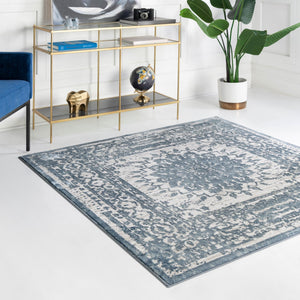 Light Blue 5' 3 x 5' 3 Aberdeen Square Area Rug 60% Polypropylene & 40% Polyester Living Dining Office Room Carpet for Sale at Rug Engine