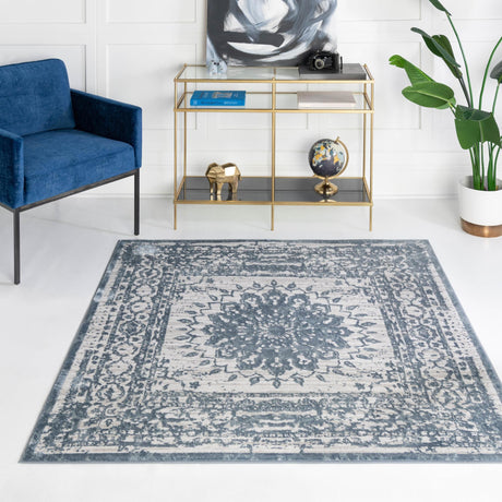 Light Blue 5' 3 x 5' 3 Aberdeen Square Area Rug 60% Polypropylene & 40% Polyester Living Dining Office Room Carpet for Sale at Rug Engine