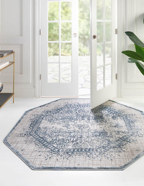 Blue 5' 3 x 5' 3 Aberdeen Octagon Area Rug 60% Polypropylene & 40% Polyester Living Dining Office Room Carpet for Sale at Rug Engine