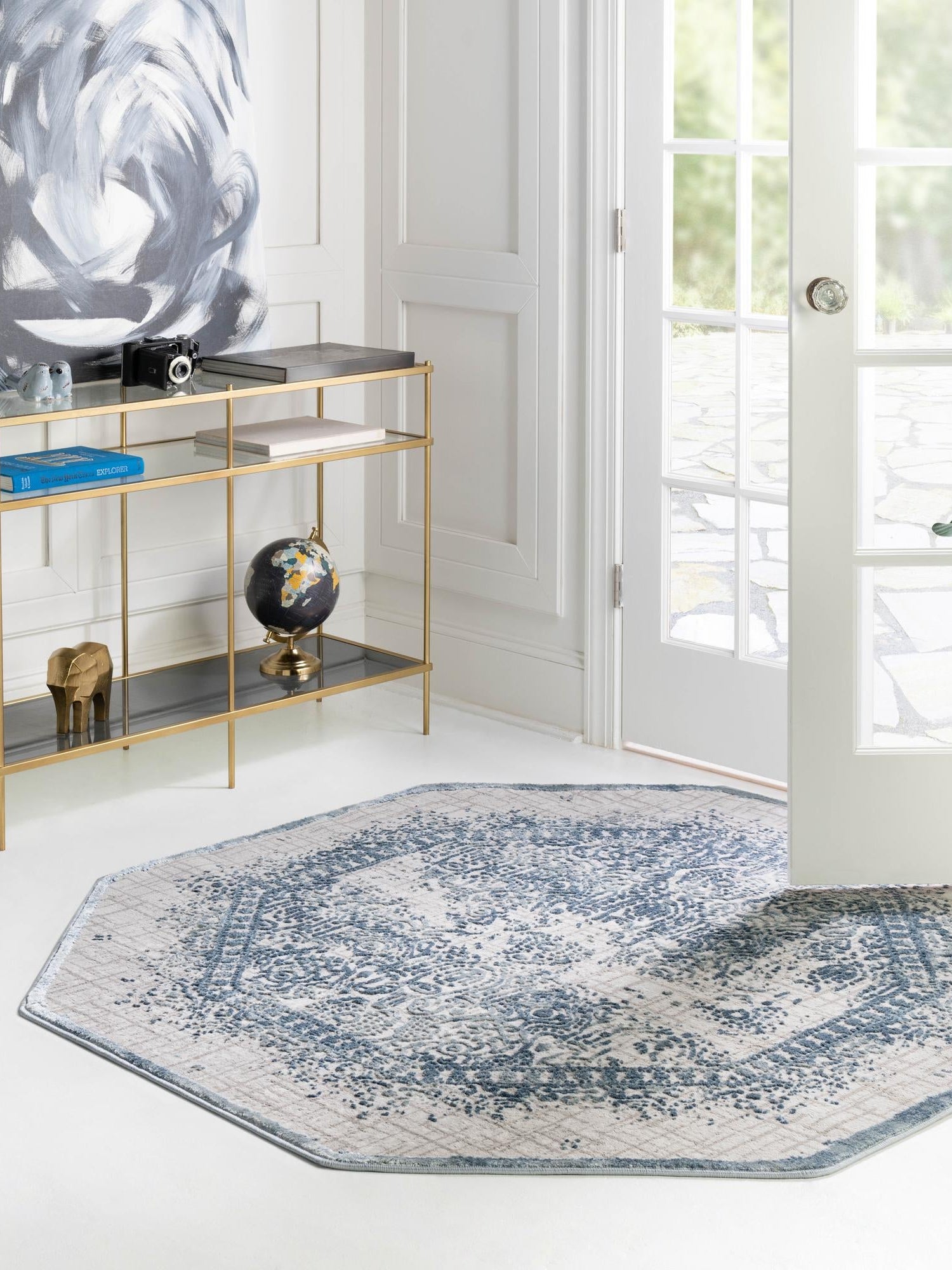 Blue 5' 3 x 5' 3 Aberdeen Octagon Area Rug 60% Polypropylene & 40% Polyester Living Dining Office Room Carpet for Sale at Rug Engine