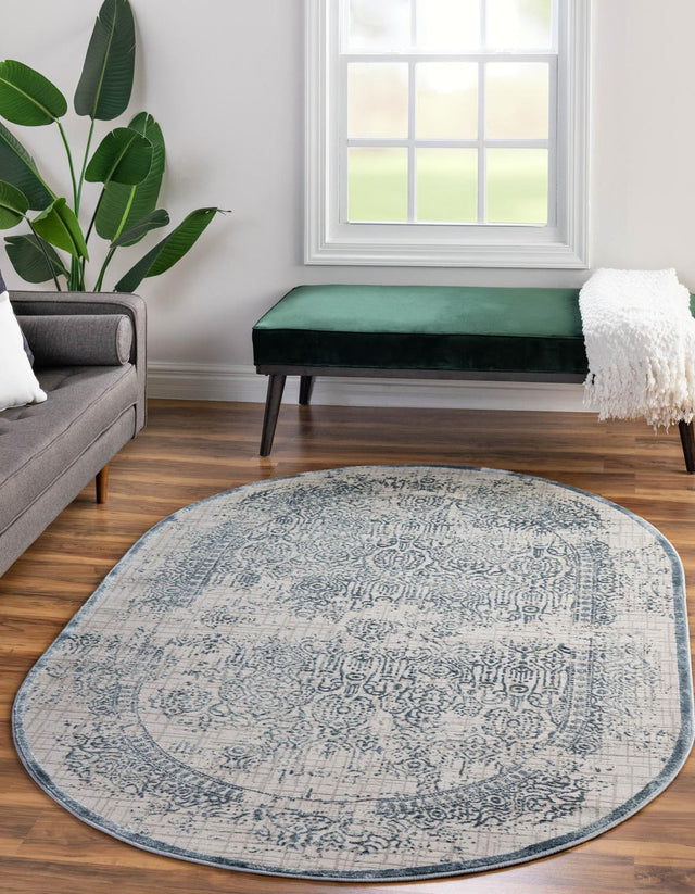 Blue 5' 3 x 8' Aberdeen Oval Area Rug 60% Polypropylene & 40% Polyester Living Dining Office Room Carpet for Sale at Rug Engine