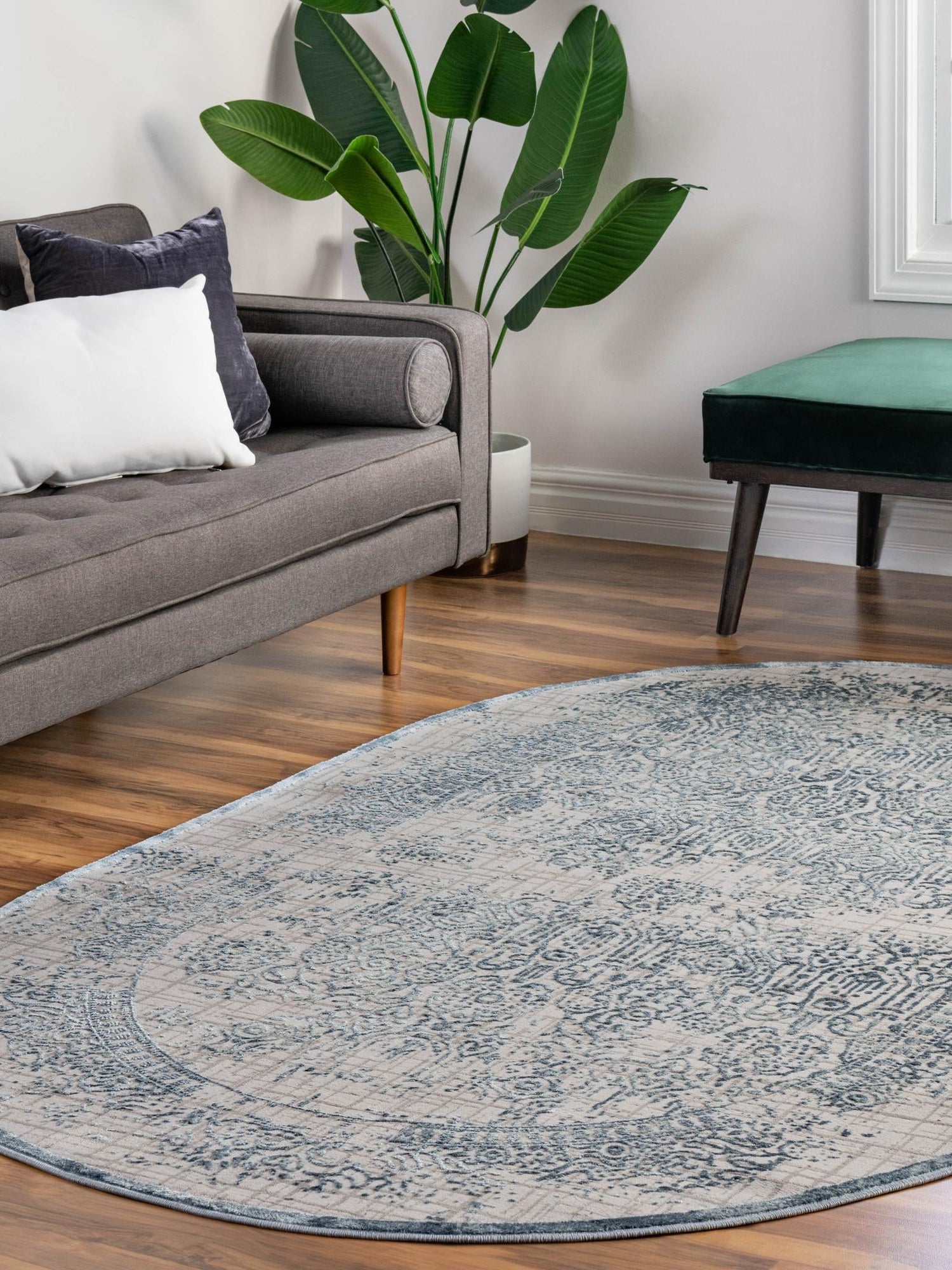 Blue 5' 3 x 8' Aberdeen Oval Area Rug 60% Polypropylene & 40% Polyester Living Dining Office Room Carpet for Sale at Rug Engine