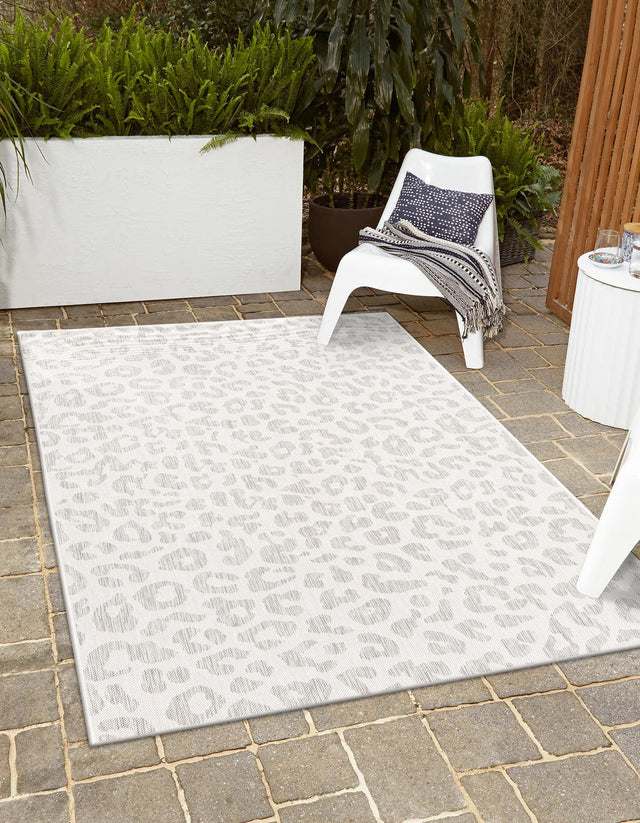 Ivory Gray 2' x 3' 1 Outdoor Safari Rectangle Area Rug Weather Resistant for Patio, Deck, Terrace, Balcony, Porch Animal Print Wildlife Nature Carpet for Sale at Rug Engine