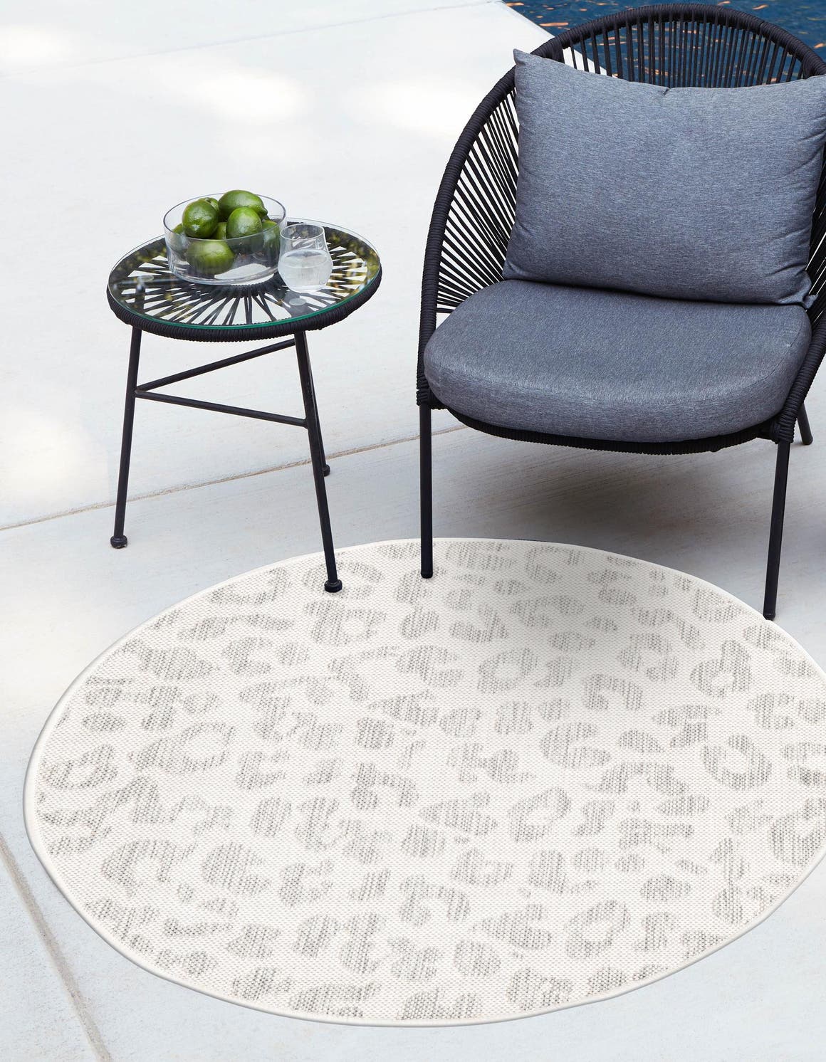 Ivory Gray 13' 1 x 13' 1 Outdoor Safari Round Area Rug Weather Resistant for Patio, Deck, Terrace, Balcony, Porch Animal Print Wildlife Nature Carpet for Sale at Rug Engine