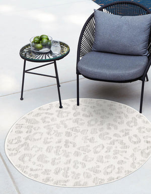 Ivory Gray 3' 1 x 3' 1 Outdoor Safari Round Area Rug Weather Resistant for Patio, Deck, Terrace, Balcony, Porch Animal Print Wildlife Nature Carpet for Sale at Rug Engine