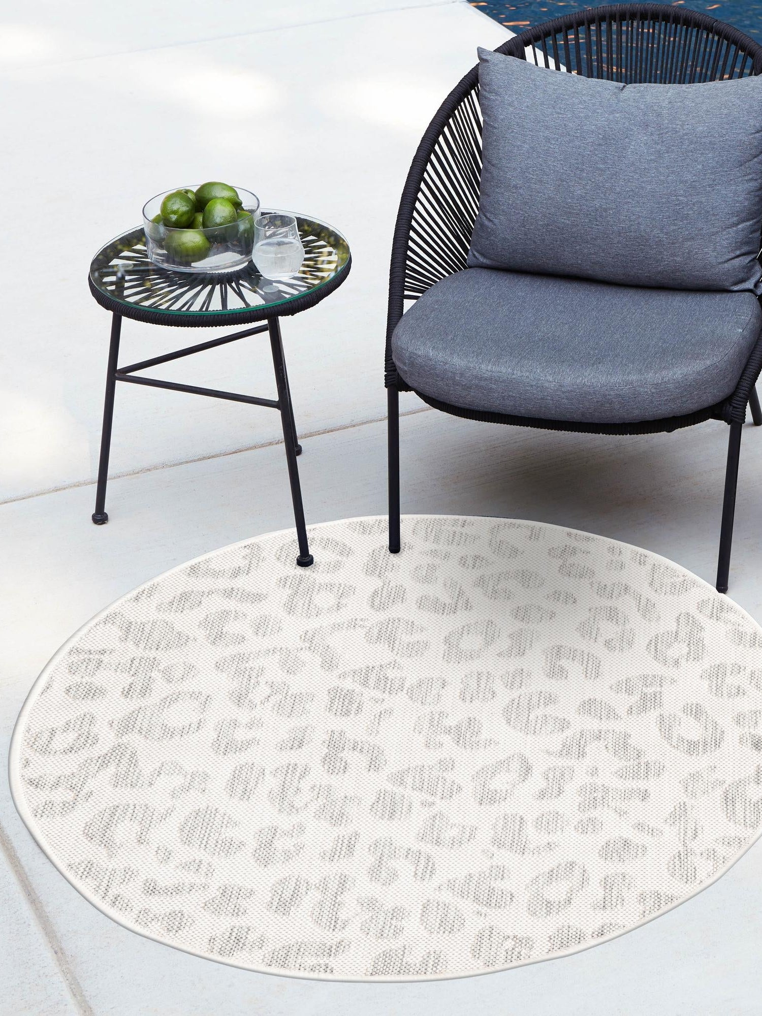 Ivory Gray 10' x 10' Outdoor Safari Round Area Rug Weather Resistant for Patio, Deck, Terrace, Balcony, Porch Animal Print Wildlife Nature Carpet for Sale at Rug Engine