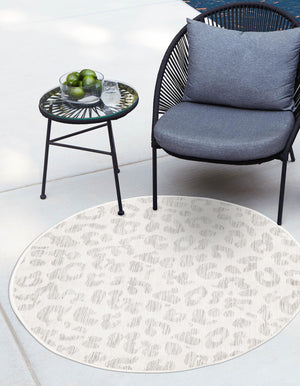 Ivory Gray 10' x 10' Outdoor Safari Round Area Rug Weather Resistant for Patio, Deck, Terrace, Balcony, Porch Animal Print Wildlife Nature Carpet for Sale at Rug Engine
