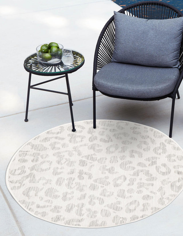 Ivory Gray 10' x 10' Outdoor Safari Round Area Rug Weather Resistant for Patio, Deck, Terrace, Balcony, Porch Animal Print Wildlife Nature Carpet for Sale at Rug Engine