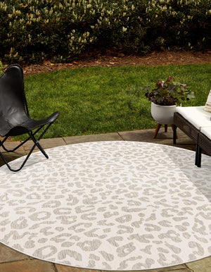 Ivory Gray 3' 1 x 3' 1 Outdoor Safari Round Area Rug Weather Resistant for Patio, Deck, Terrace, Balcony, Porch Animal Print Wildlife Nature Carpet for Sale at Rug Engine