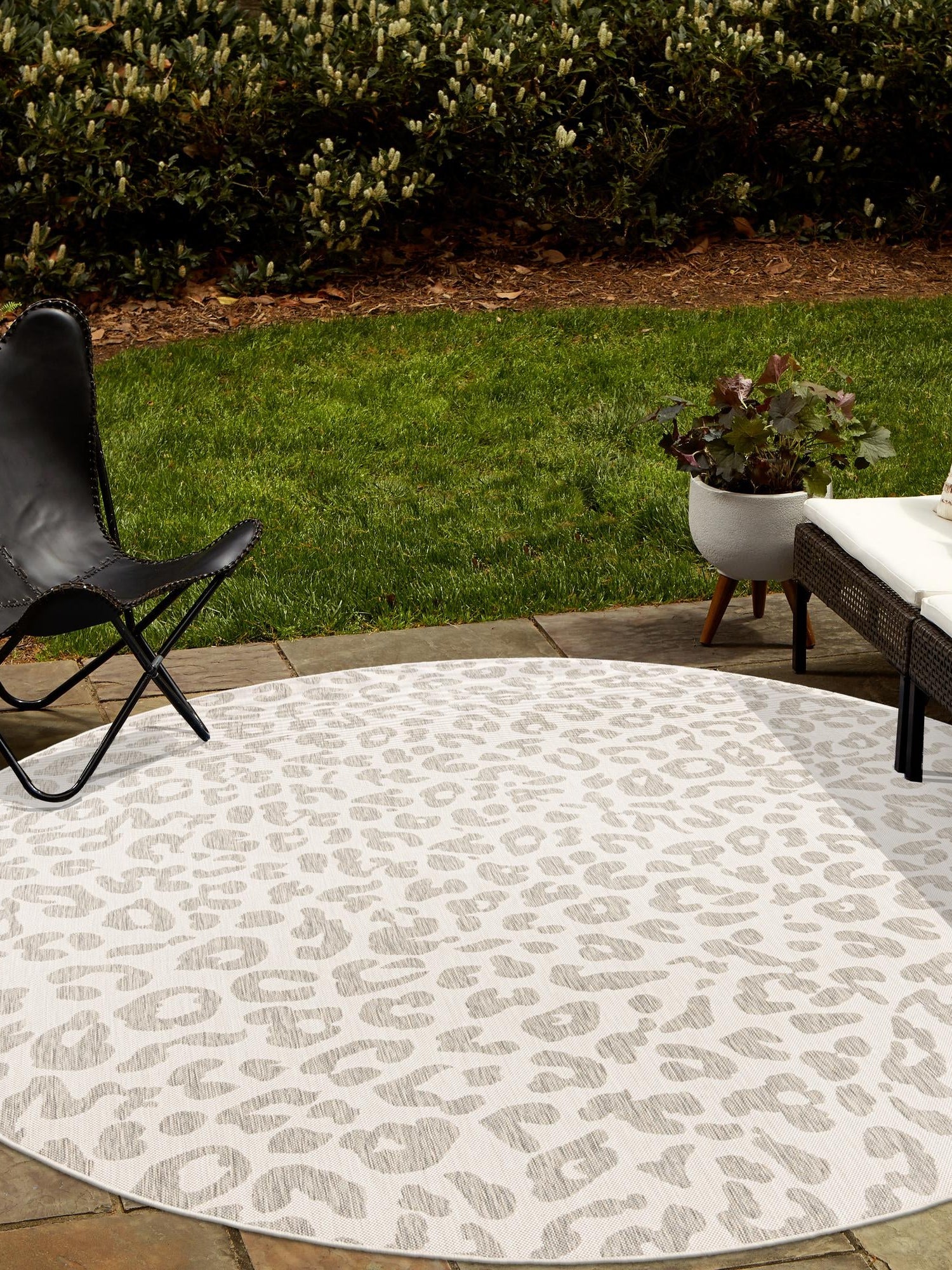 Ivory Gray 13' 1 x 13' 1 Outdoor Safari Round Area Rug Weather Resistant for Patio, Deck, Terrace, Balcony, Porch Animal Print Wildlife Nature Carpet for Sale at Rug Engine