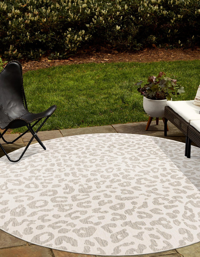 Ivory Gray 13' 1 x 13' 1 Outdoor Safari Round Area Rug Weather Resistant for Patio, Deck, Terrace, Balcony, Porch Animal Print Wildlife Nature Carpet for Sale at Rug Engine