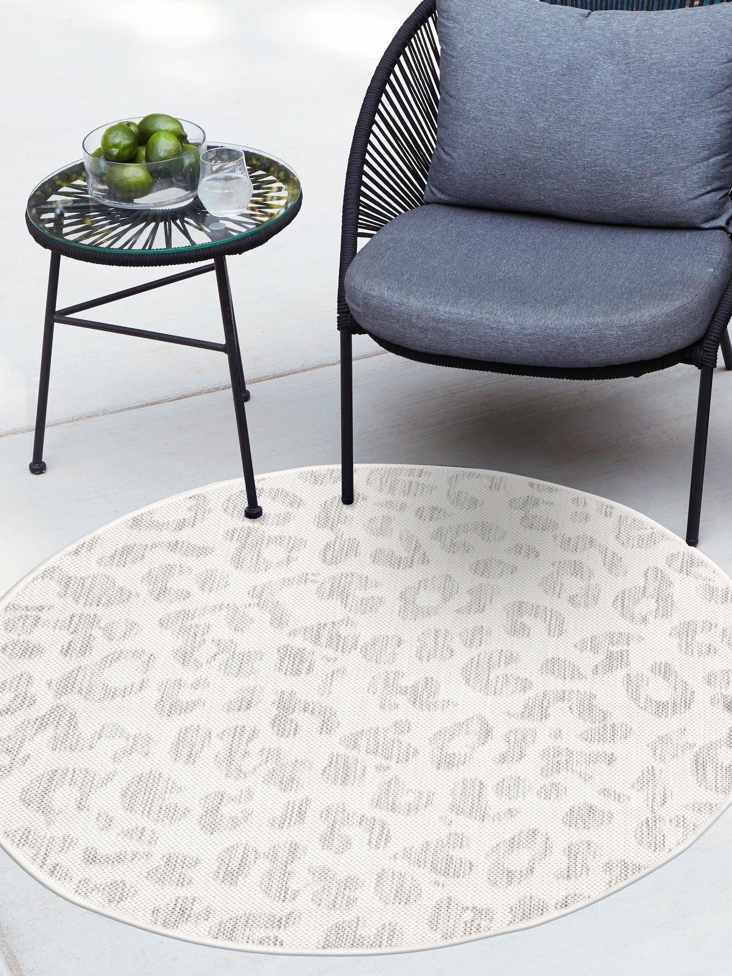 Ivory Gray 3' 1 x 3' 1 Outdoor Safari Round Area Rug Weather Resistant for Patio, Deck, Terrace, Balcony, Porch Animal Print Wildlife Nature Carpet for Sale at Rug Engine