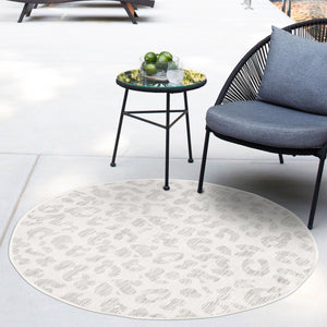 Ivory Gray 10' x 10' Outdoor Safari Round Area Rug Weather Resistant for Patio, Deck, Terrace, Balcony, Porch Animal Print Wildlife Nature Carpet for Sale at Rug Engine