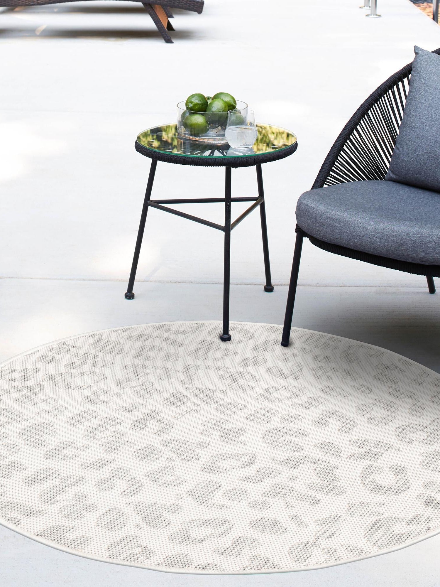 Ivory Gray 3' 1 x 3' 1 Outdoor Safari Round Area Rug Weather Resistant for Patio, Deck, Terrace, Balcony, Porch Animal Print Wildlife Nature Carpet for Sale at Rug Engine
