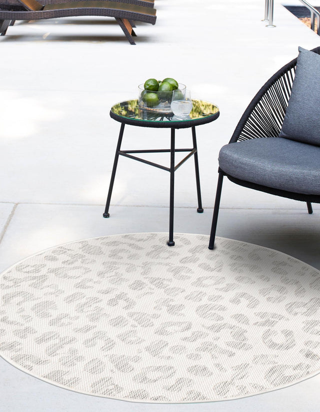 Ivory Gray 3' 1 x 3' 1 Outdoor Safari Round Area Rug Weather Resistant for Patio, Deck, Terrace, Balcony, Porch Animal Print Wildlife Nature Carpet for Sale at Rug Engine