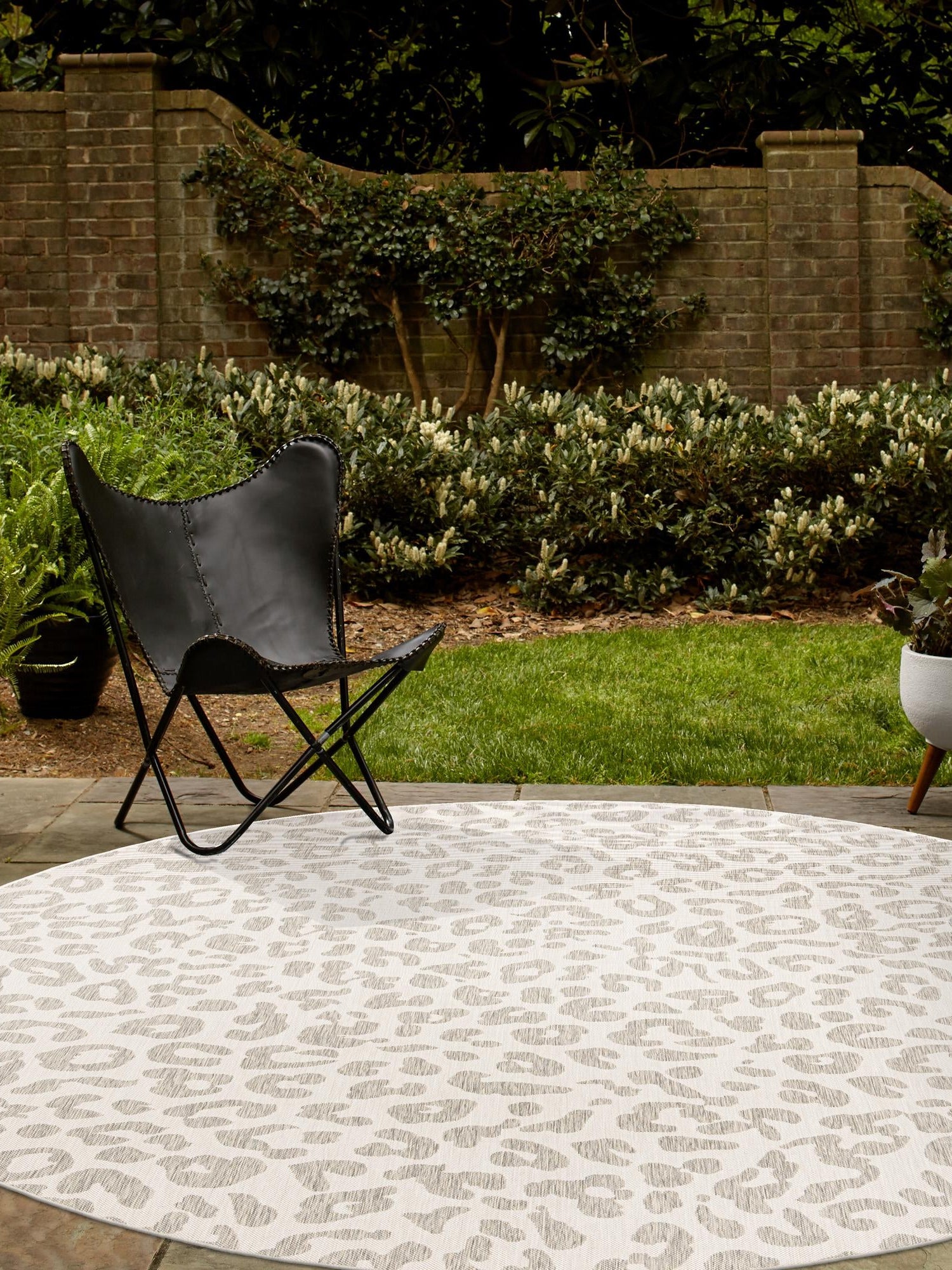 Ivory Gray 4' 1 x 4' 1 Outdoor Safari Round Area Rug Weather Resistant for Patio, Deck, Terrace, Balcony, Porch Animal Print Wildlife Nature Carpet for Sale at Rug Engine