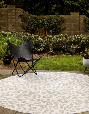 Ivory Gray 4' 1 x 4' 1 Outdoor Safari Round Area Rug Weather Resistant for Patio, Deck, Terrace, Balcony, Porch Animal Print Wildlife Nature Carpet for Sale at Rug Engine
