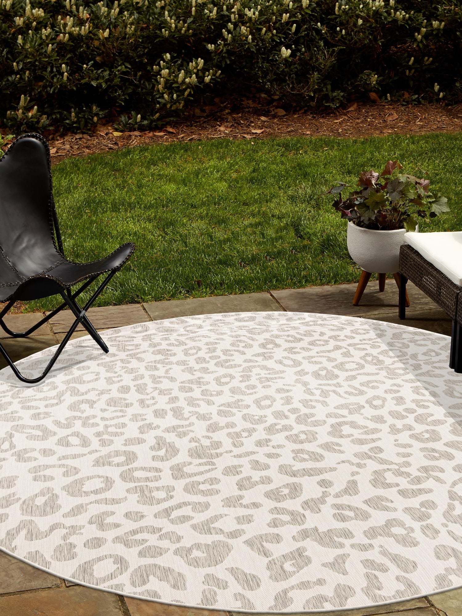 Ivory Gray 3' 1 x 3' 1 Outdoor Safari Round Area Rug Weather Resistant for Patio, Deck, Terrace, Balcony, Porch Animal Print Wildlife Nature Carpet for Sale at Rug Engine