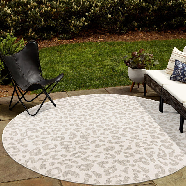 Ivory Gray 3' 1 x 3' 1 Outdoor Safari Round Area Rug Weather Resistant for Patio, Deck, Terrace, Balcony, Porch Animal Print Wildlife Nature Carpet for Sale at Rug Engine